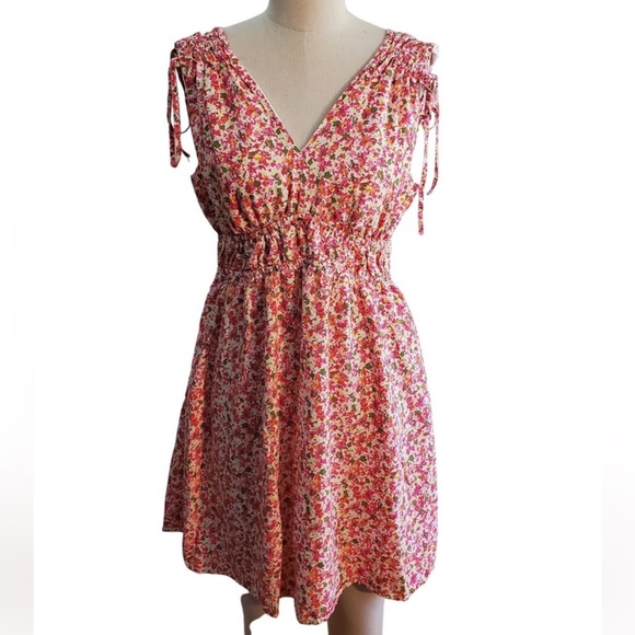 Time and Tru Dresses & Skirts - Time & Tru Pink Multicolor Floral Elastic Waist Mini Dress Sleeveless Medium